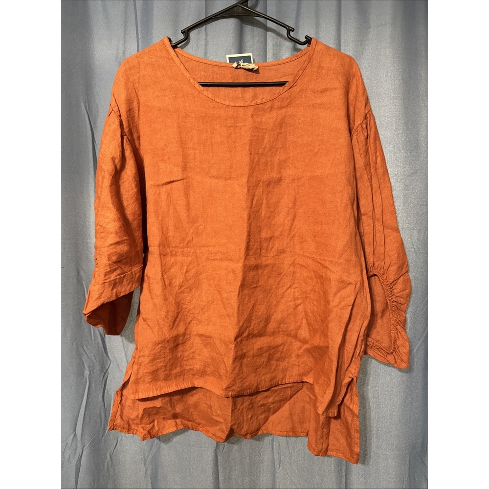 BELLAMBRA Women Small Linen Top Tunic Zucca Balloon Sleeve Made in Italy NWT